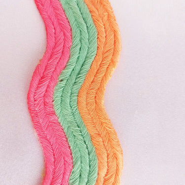 Wave Pattern Trim, Cotton Embroidered Trim, Pink